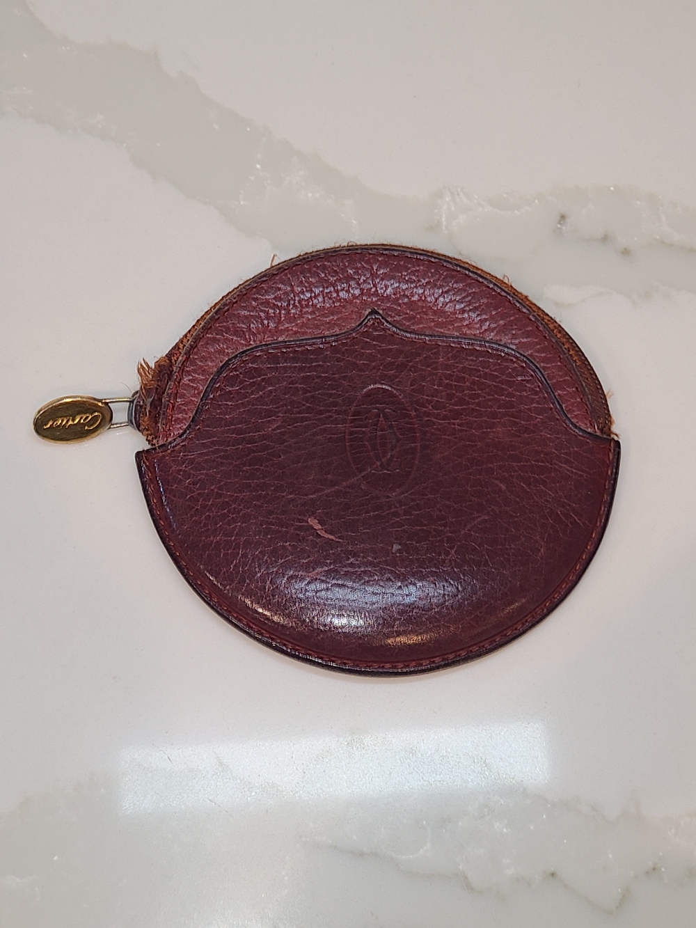 Cartier Round Burgundy Leather Coin Pouch Fair